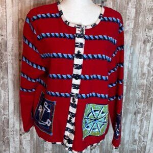 Sportelle Red & Blue Nautical Cardigan Sweater size Large
